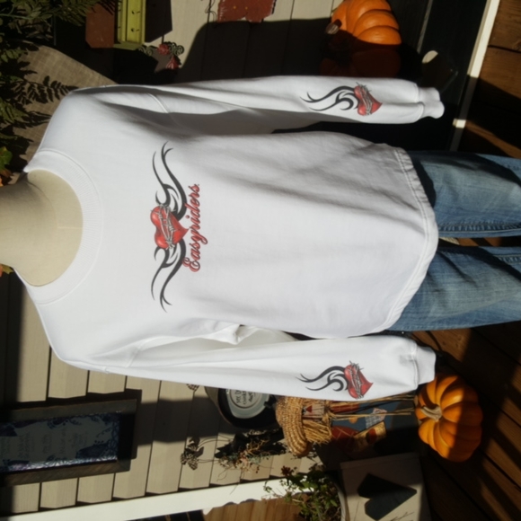 EASYRIDERS ♡ LAT White SOFT Crew Neck Long Sleeve ♥️ Barbed Wire Sweatshirt L - Picture 11 of 16